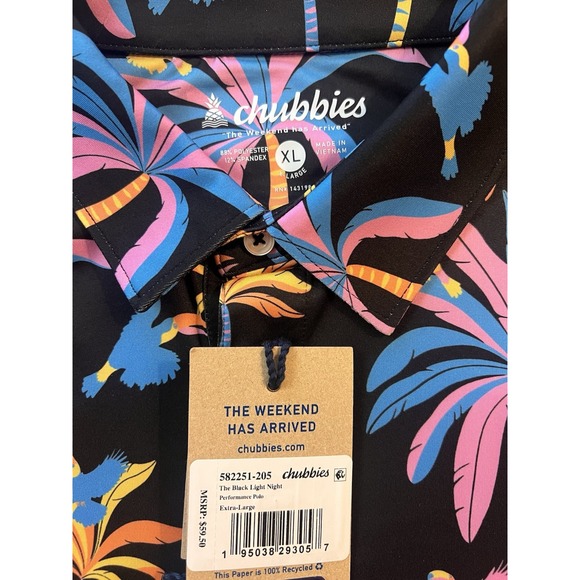 Chubbies Mens The Black Light Night Performance Golf Polo 2.0 Hawaiian XL‎ - Picture 5 of 5